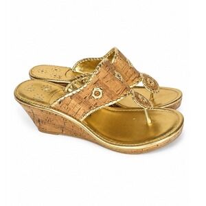 Palms Paula Womens Gold‎ Cork Wedge Sandals Whipstitch Thong Size 8.5